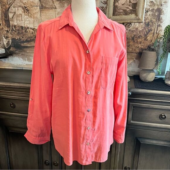 Chicos Long Sleeve Button-down Peach shirt, size 2 (L/12) - Picture 2 of 8